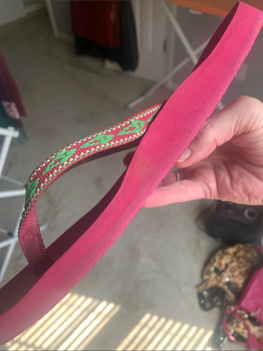 Reef Pink Flip Flops with Braided Green Accent